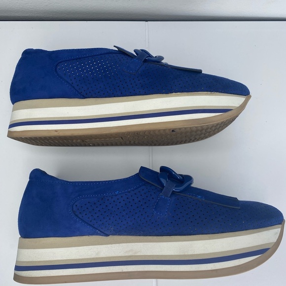 Crown & Ivy Agean Sea Blue Women's Platform Sneakers w Gold Hardware - Picture 4 of 7